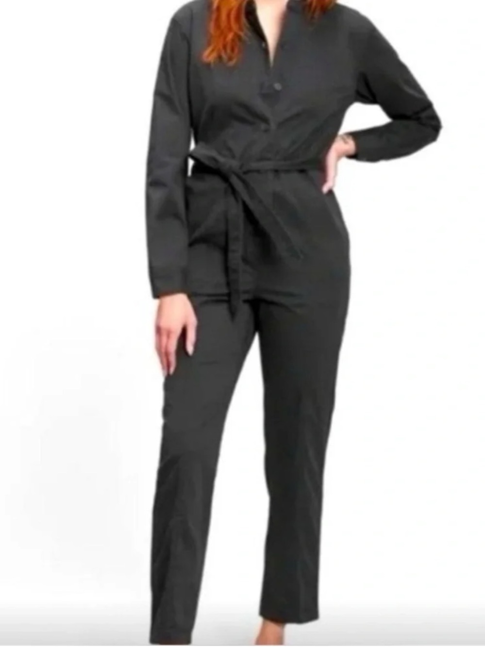 GAP black utility twill long-sleeved belted jumpsuit, sz 14